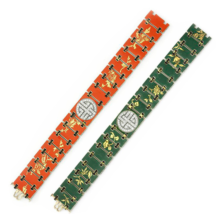 An Art Deco Enamel and Diamond Bracelet, by Verger Freres