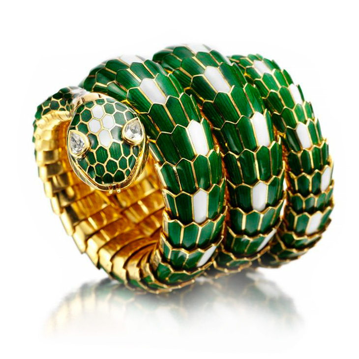 An Enamel and Gold ‘Serpenti’ Watch Bracelet, by Bulgari, circa 1966