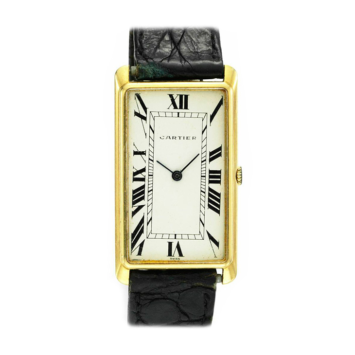 An 18k Gold Elongated Tank Wristwatch, by Cartier, circa 1950