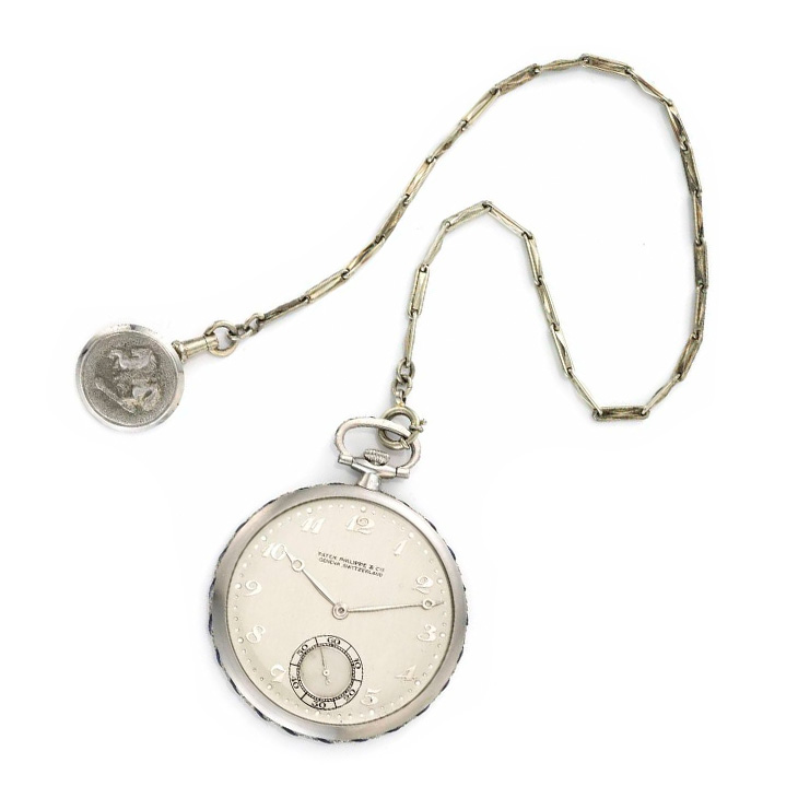 An Art Deco Sapphire and Diamond Pocketwatch, by Patek Philippe