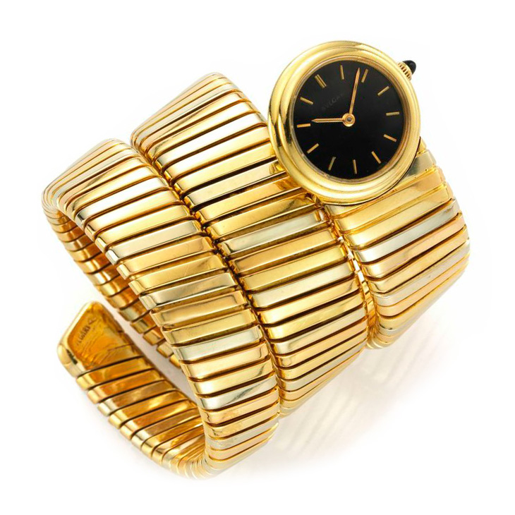 A Tri-colored Gold Tubogas Watch, by Bulgari, circa 1985