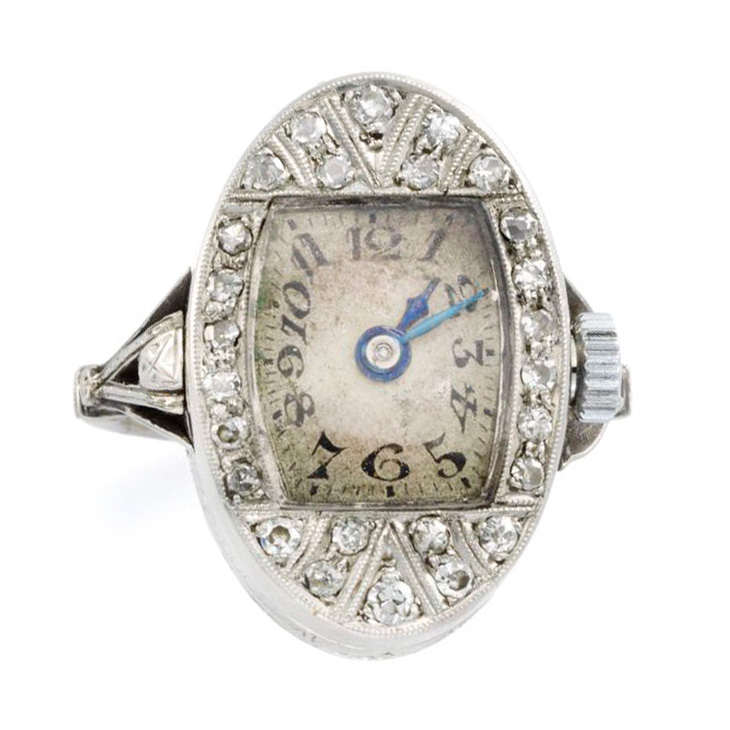 An Edwardian Diamond and Platinum Watch Ring, circa 1910