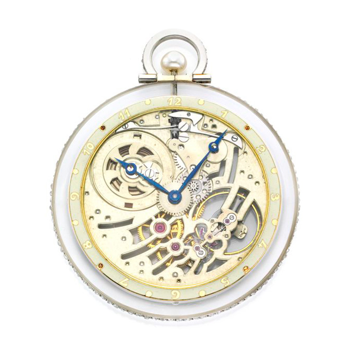 An Art Deco Rock Crystal, Pearl and Diamond Skeleton Dial Pocket Watch, by Van Cleef & Arpels, circa 1920