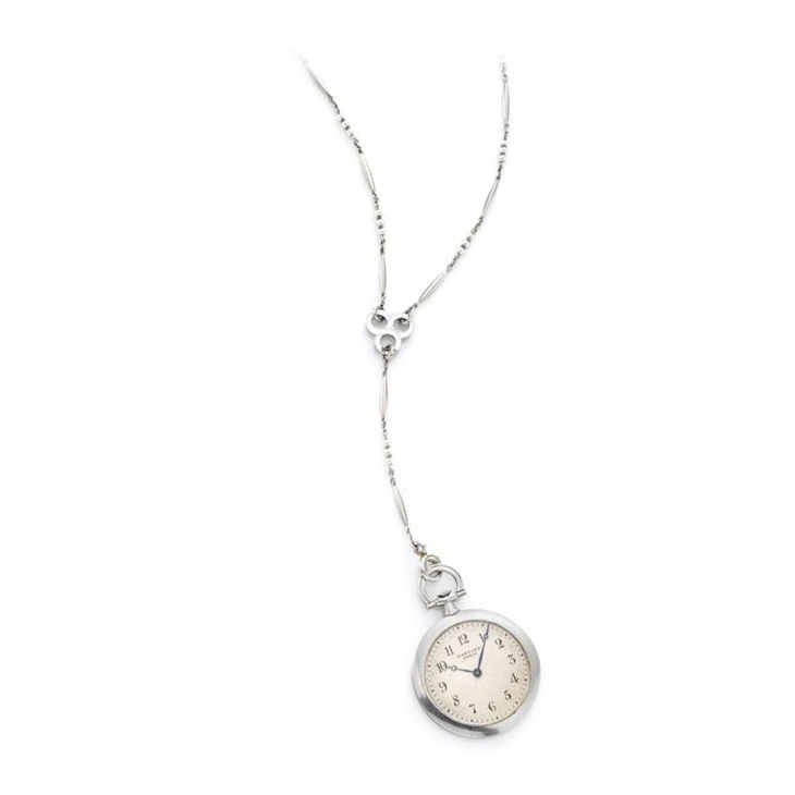 An Art Deco Platinum Pendant Pocket Watch, by Cartier