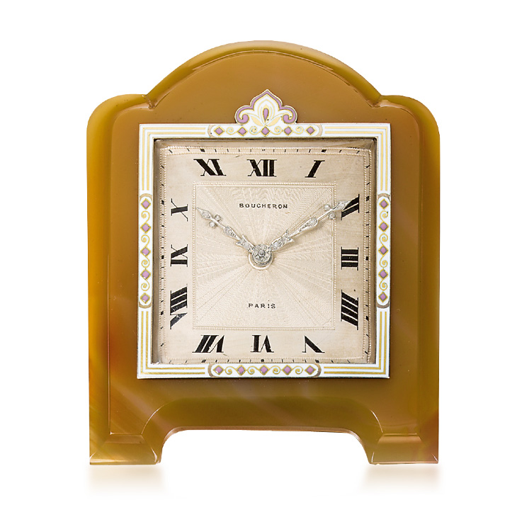 Art Deco Enamel and Agate Clock, by Boucheron