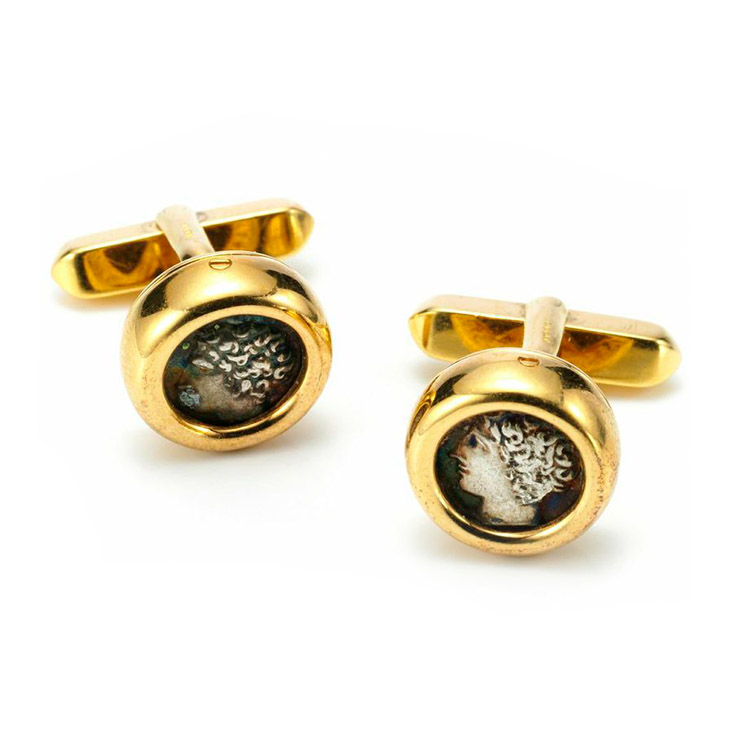 A Pair of Ancient Coin and Gold Cufflinks, by Bulgari
