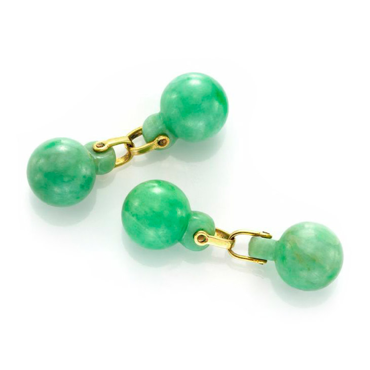 A Pair of Jade and Gold Cufflinks
