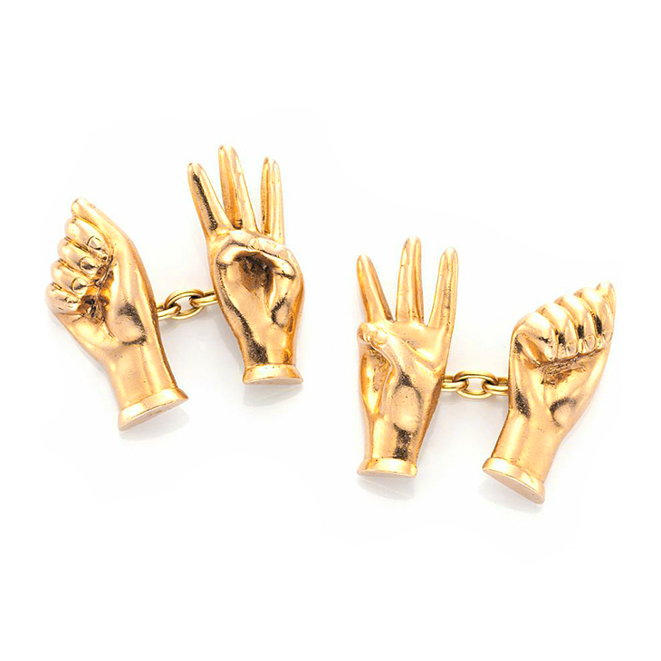 A Pair of ‘A’ and ‘W’ Gold Cufflinks, by Paul Flato, circa 1938