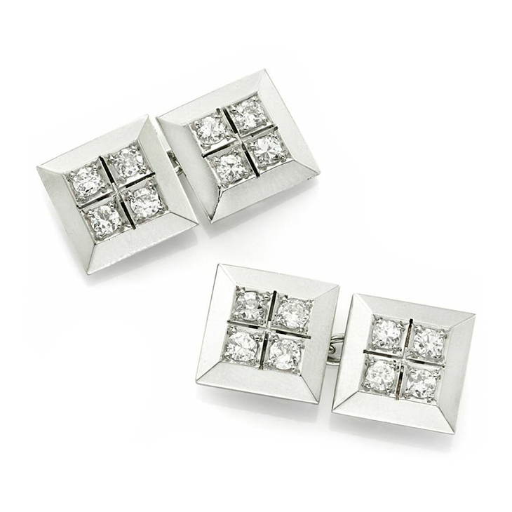 A Pair of Art Deco Diamond and Platinum Cufflinks