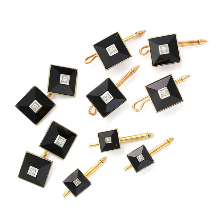 An Onyx, Diamond and Gold Dress-set