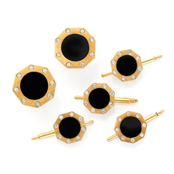 An Onyx, Diamond and Brushed Gold Dress-set