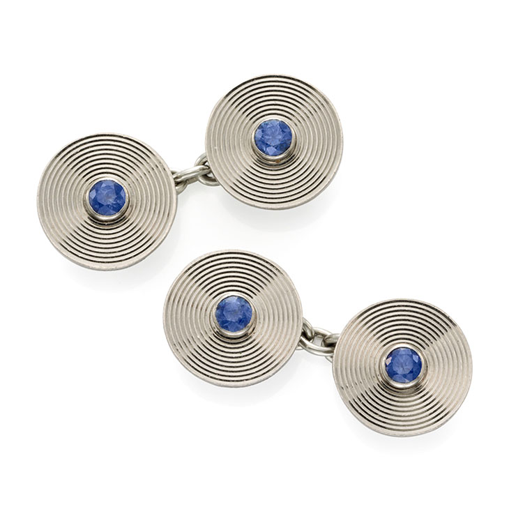 A Pair of Sapphire and Platinum Cufflinks, by Cartier