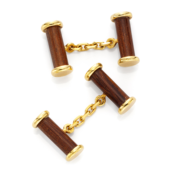 A Pair of Wood and Gold Cufflinks