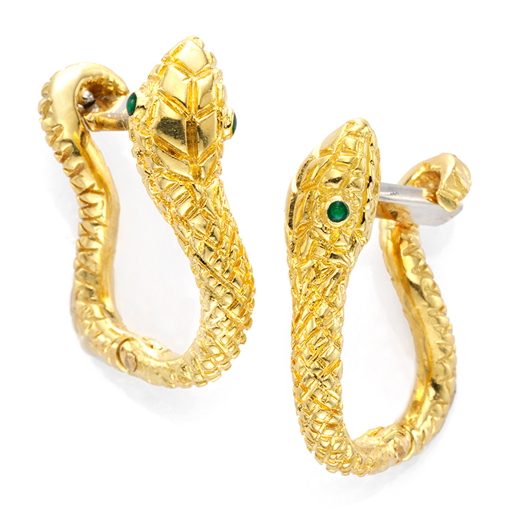 A Pair Emerald and Gold Snake Cufflinks, by Aldo Cipullo