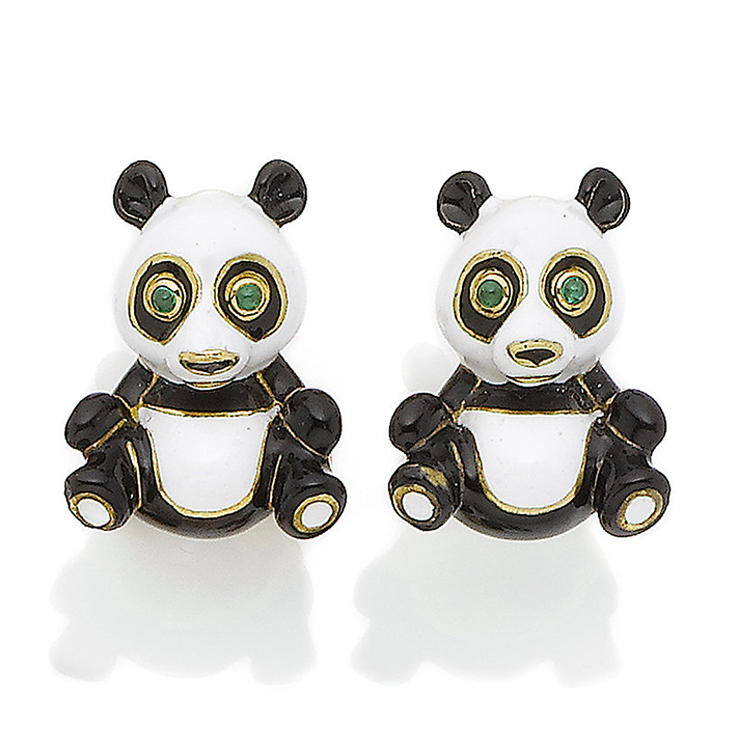 A Pair of Enamel Panda Cufflinks, by David Webb