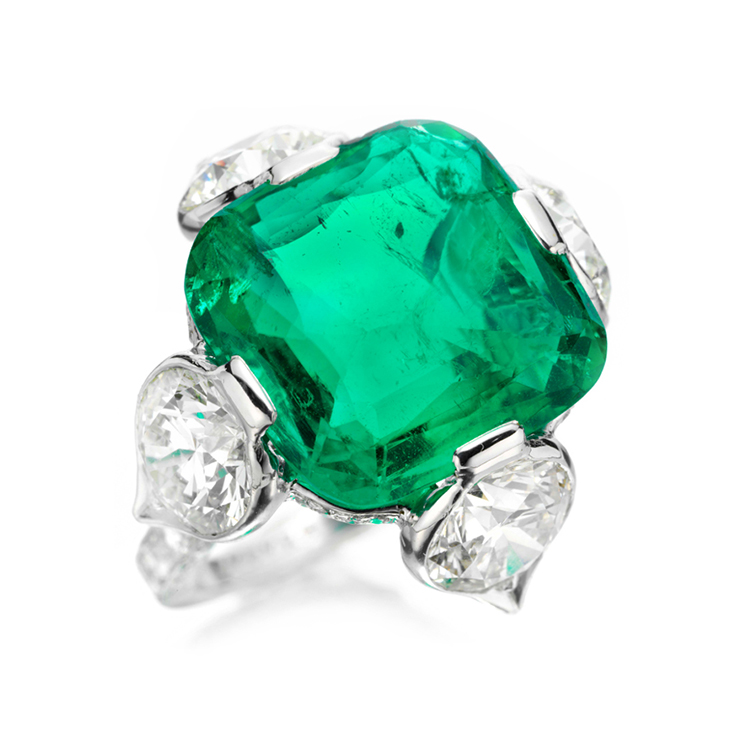 An Old Colombian Buff-top Emerald and Diamond Ring, by Bhagat