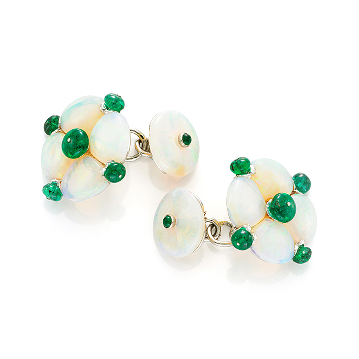 A Pair of Opal and Emerald Cufflinks, by Bhagat