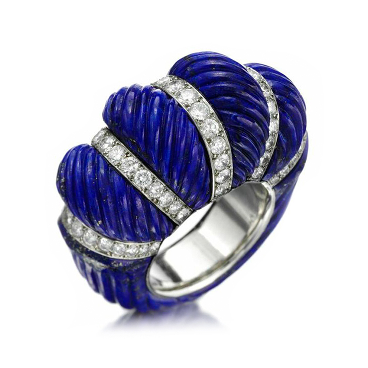 A Carved Lapis Lazuli and Diamond Ring, by Cartier, circa 1950