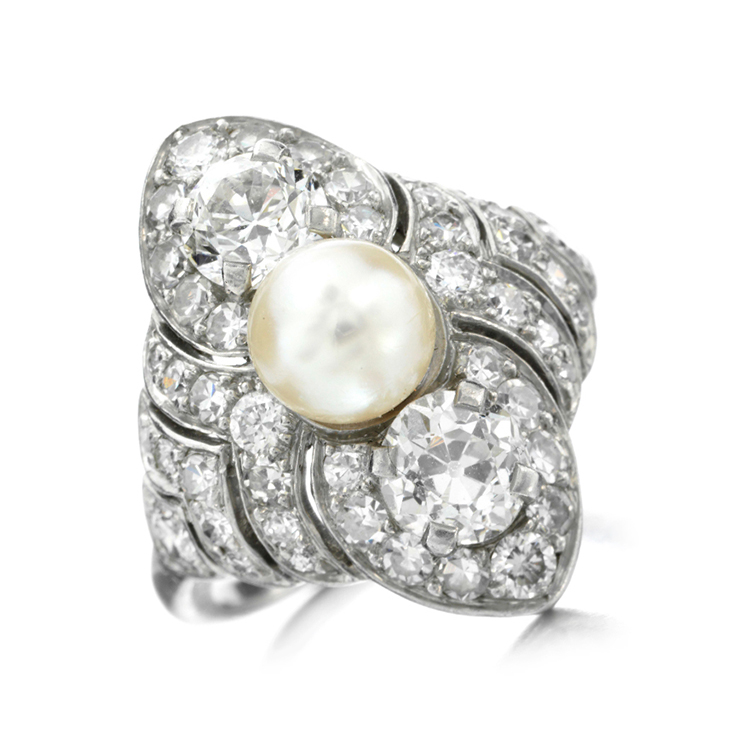 An Art Deco Pearl and Diamond Ring, by Cartier, circa 1920