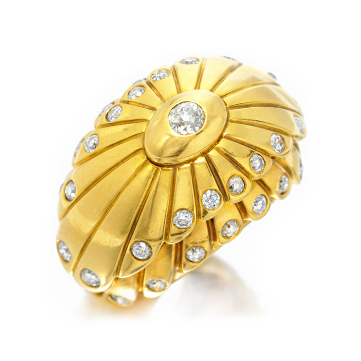 A Gold and Diamond Dome Ring, by Cartier
