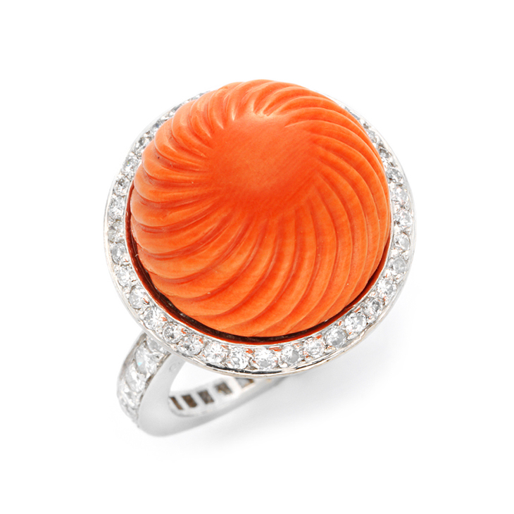 A Coral and Diamond Ring, by Cartier