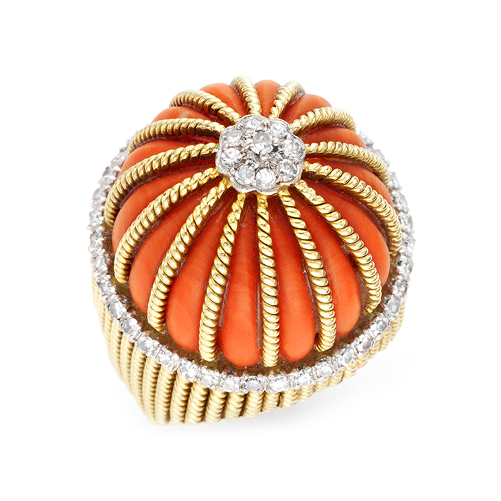 A Coral and Diamond Ring