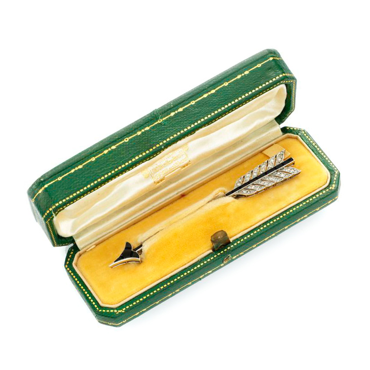 An Art Deco Onyx and Diamond Jabot Brooch, by Cartier, circa 1920