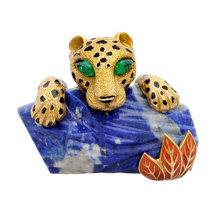 A Multi-gem and Lapis Lazuli Panther Brooch, by Cartier, circa 1965