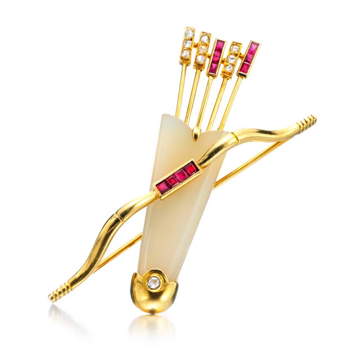 A Multi-gem and Gold Quiver and Arrows Brooch, by Cartier