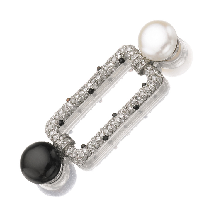 An Art Deco Natural Pearl, Onyx and Diamond Brooch, by Cartier, circa 1920
