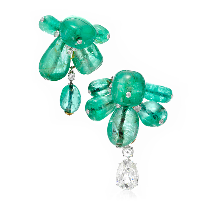 A Pair of Emerald and Diamond Clip Brooches, by Cartier