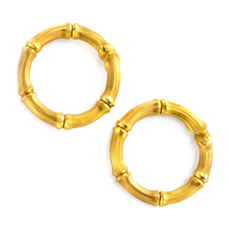 A Pair of Gold Bamboo Oversized Hoop Ear Clips, by Cartier, circa 1970