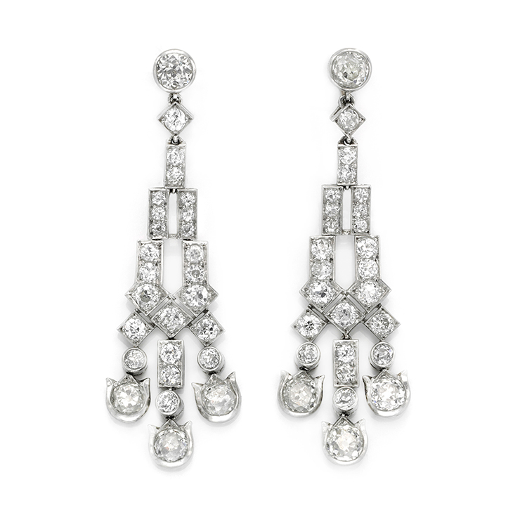 A Pair of Art Deco Diamond Ear Pendants, by Cartier, circa 1915