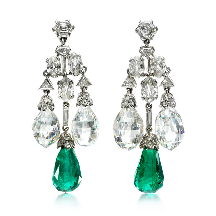 FD Gallery | A Pair of Art Deco Emerald and Diamond Ear Pendants, by ...