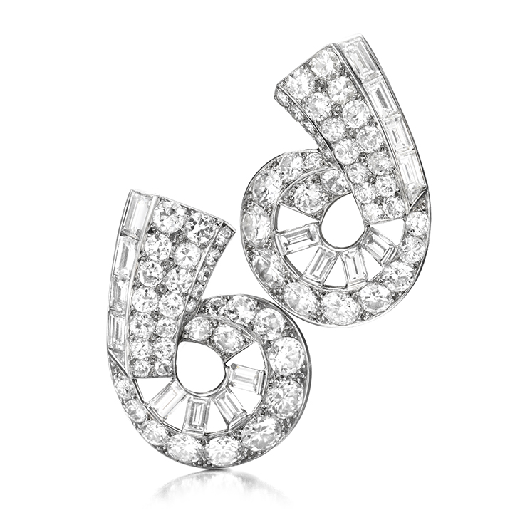 A Pair of Art Deco Diamond Ear Clips, by Cartier, circa 1930