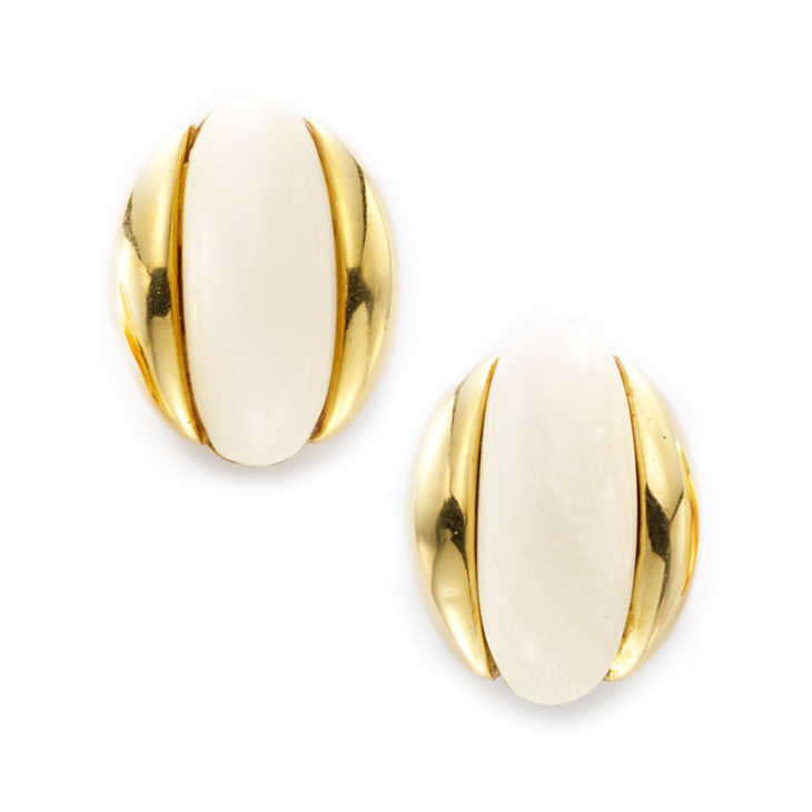 A Pair of Ivory and Gold Ear Clips, by Cartier, circa 1960