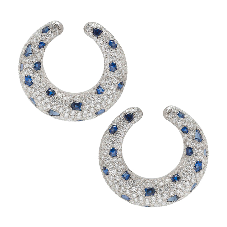 A Pair of Sapphire and Diamond Panther Ear Clips, by Cartier
