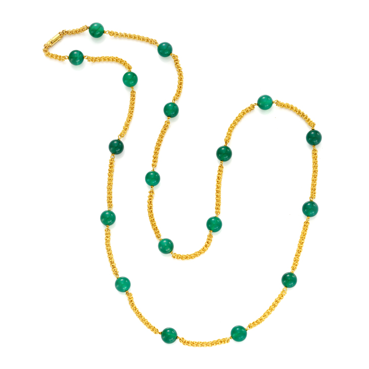 A Chrysoprase and Gold Long Chain, by Cartier, circa 1970