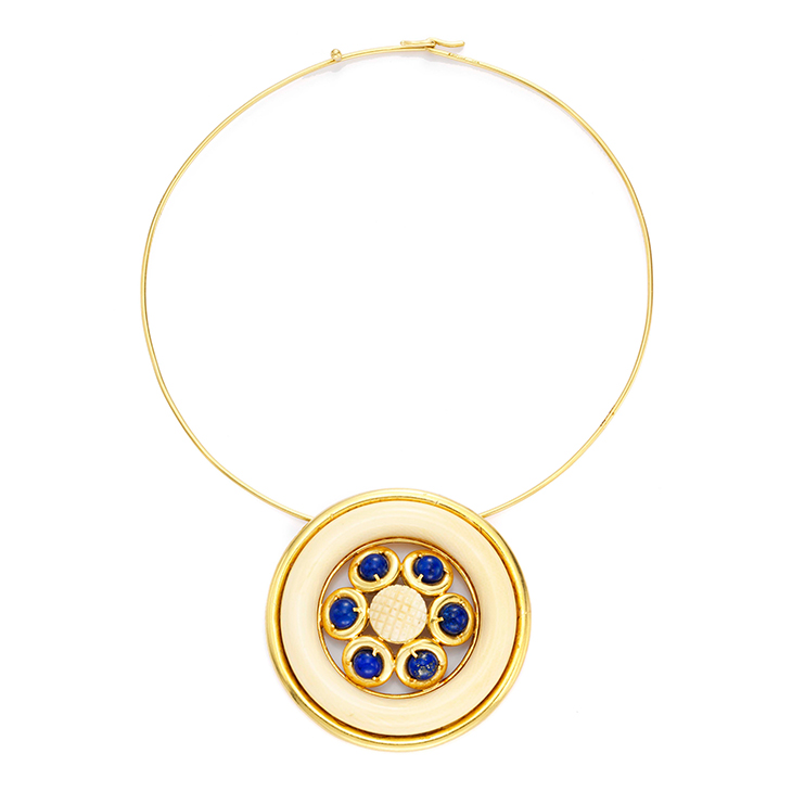 An Ivory, Lapis Lazuli and Gold Pendant Necklace, by Cartier, circa 1975