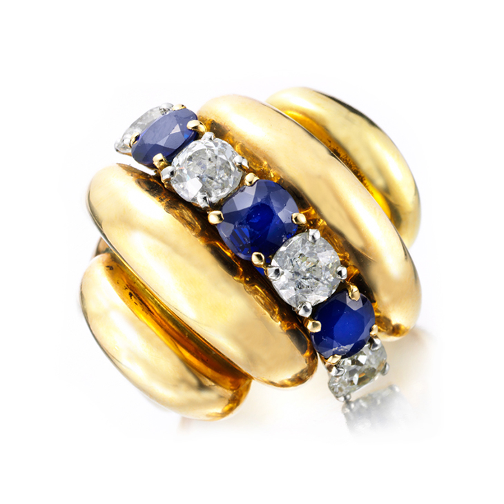 A Retro Sapphire, Diamond and Gold Ring, by Van Cleef & Arpels, circa 1940