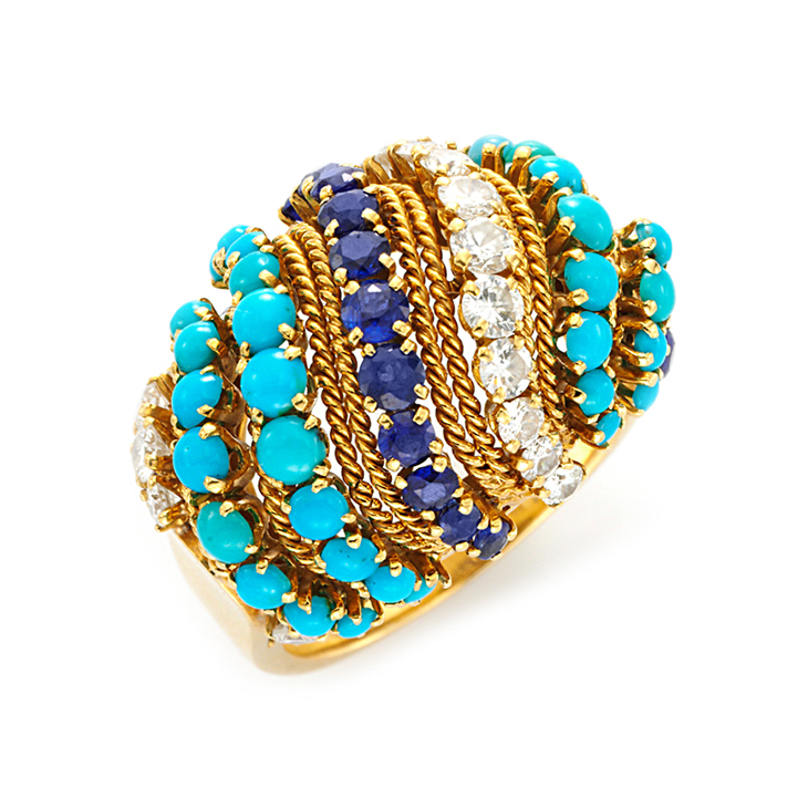 A Turquoise, Sapphire and Diamond Ring, circa 1970