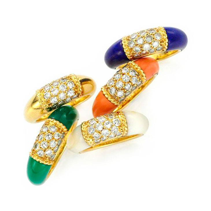 A Set of Multi-gem and Diamond ‘Philippine’ Rings, by Van Cleef & Arpels, circa 1970