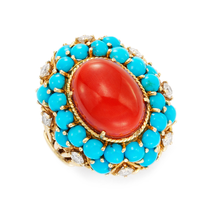 A Coral and Turquoise Ring, by Van Cleef & Arpels, circa 1975