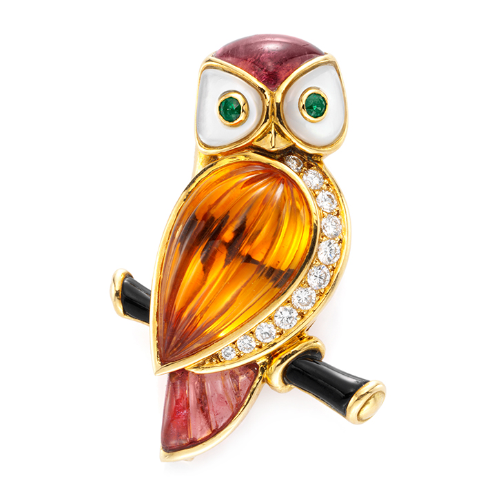 A Multi-gem and Diamond Owl Brooch, by Van Cleef & Arpels