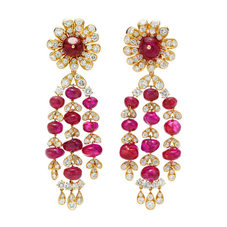 A Pair of Ruby and Diamond Ear Pendants, by Van Cleef & Arpels, circa 1960