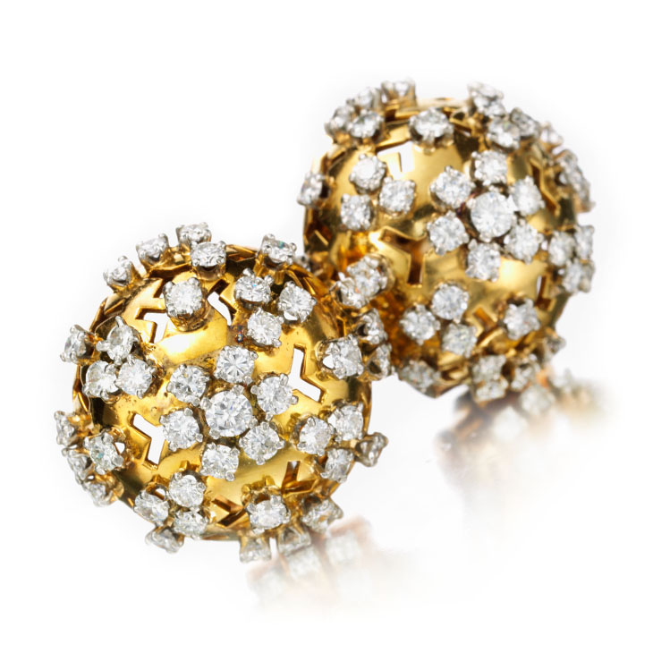A Pair of Retro Gold and Diamond Ear Clips, by Van Cleef & Arpels, circa 1940