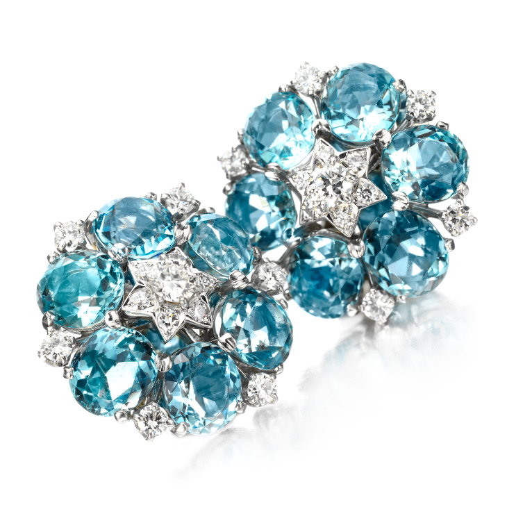 A Pair of Aquamarine and Diamond Ear Clips, by Van Cleef & Arpels, circa 1947