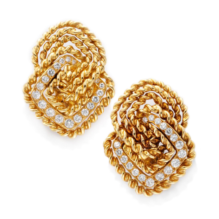 A Pair of Gold and Diamond Ear Clips, by Van Cleef & Arpels, circa 1970