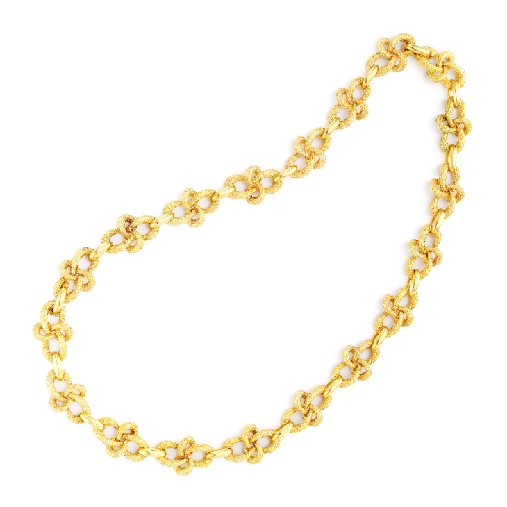 A Textured Gold Knot Long Chain Necklace, by Van Cleef & Arpels, circa 1970
