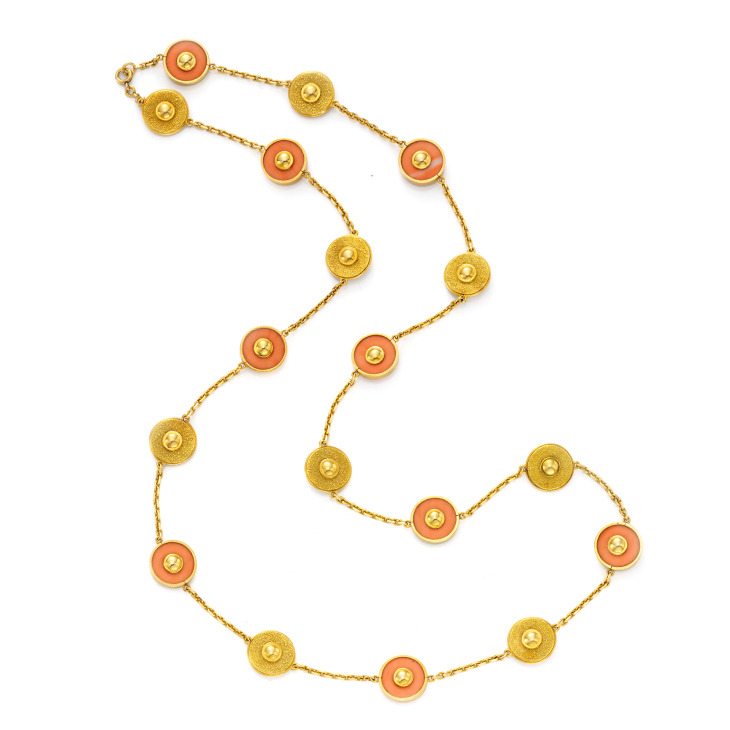 A Coral and Gold Long Chain Necklace, by Van Cleef & Arpels, circa 1960